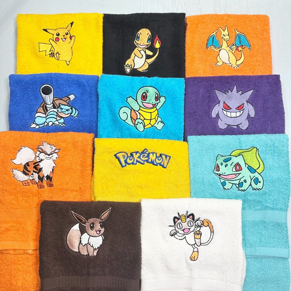 Pokemon Towels Embroidered Hand Towel Set Bathroom Decor Anime Gamer Gift